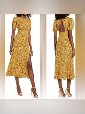 AFRM Mustard Yellow Leopard Print Maxi SZL slip summer vacation cocktail dress